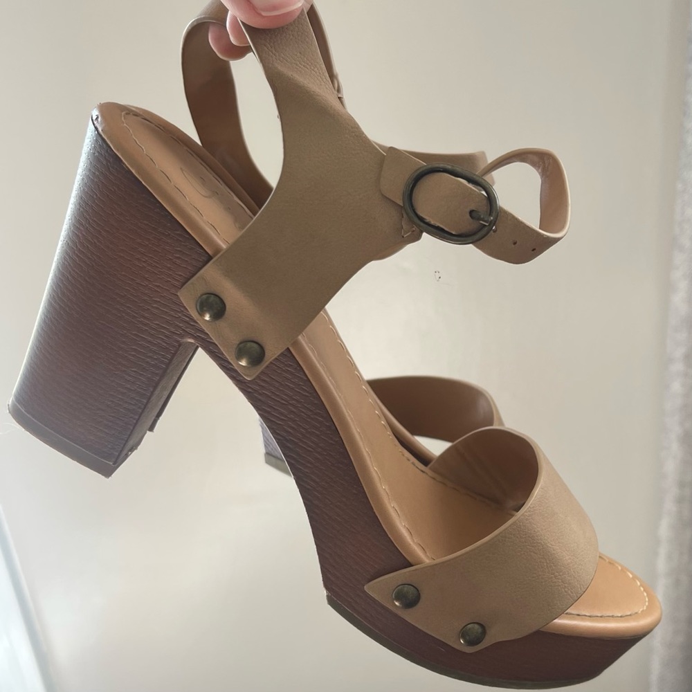 Y • Not Studded Beige Wedge Sandals
